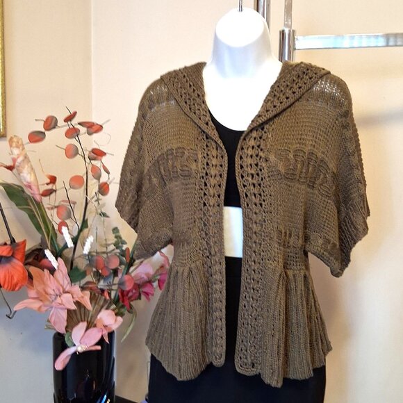 NWT Brown Knit Shrug Open Front Hooded Cardigan Lightweight Ladies Sweater - Picture 5 of 7